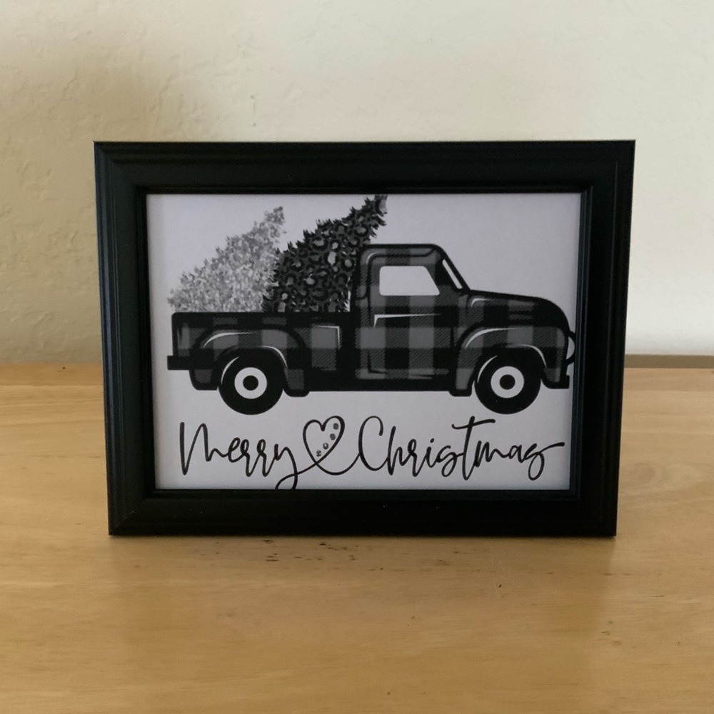 Farmhouse Christmas buffalo truck tree picture 5x7 w/frame